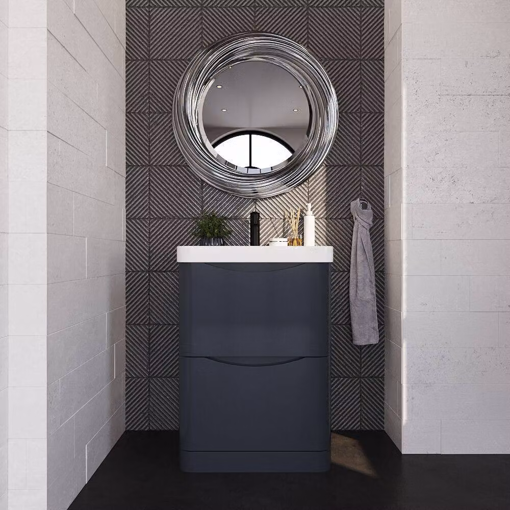 Balterley Modern Floor Standing 2 Drawer Bathroom Vanity with Ceramic Basin, Grey, Width: 60 cm – 2