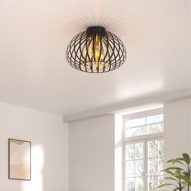Komore Industrial Lantern-Style Metal Ceiling Light in Black and Gold/Brass
