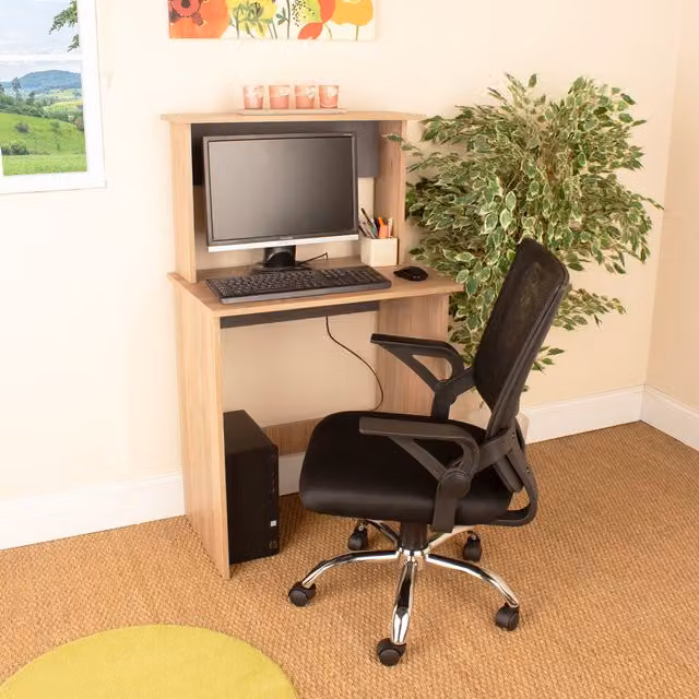 Vegas Modern Home Office Workstation and Chair Set in Bleached Oak Effect and Grey