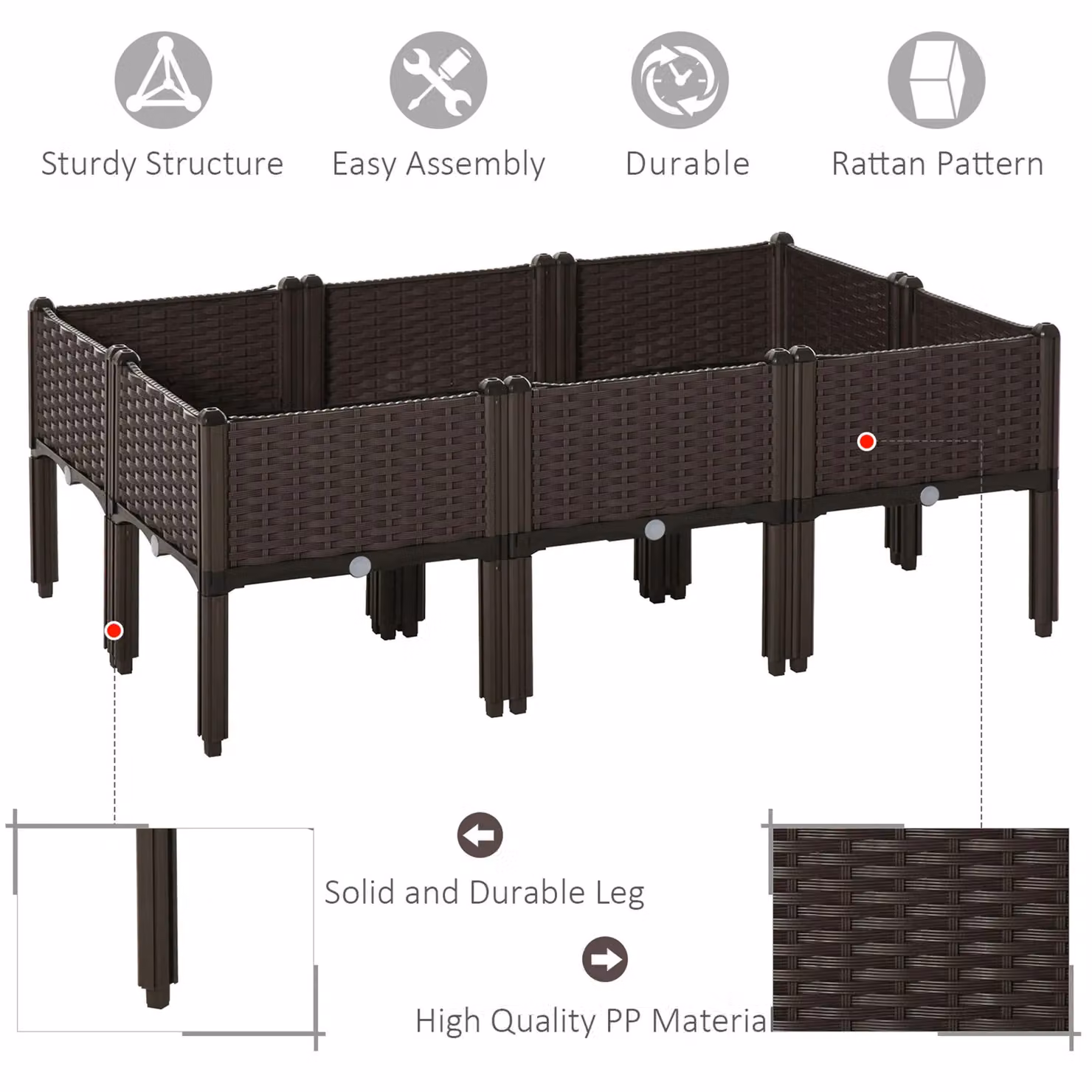 Outsunny 6 Piece Brown Plastic Raised Flower Bed and Vegetable Herb Planter – 3