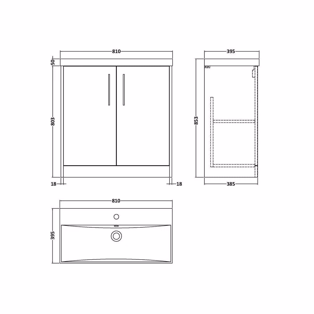 Balterley Winshill Contemporary 2 Door Floor Standing Vanity Basin Unit in Matt Grey, Width: 80 cm – 3