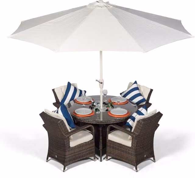 Giardino Arizona Round Polyrattan Patio Dining Set with Ice Bucket Cooler in Brown, 4 Seater
