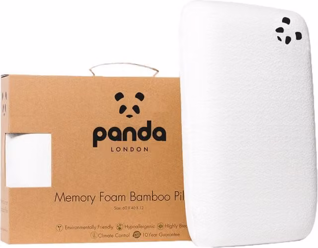 Panda London Memory Foam Bamboo Pillow in White with Removable Climate-Regulating and Allergy-Friendly Cover