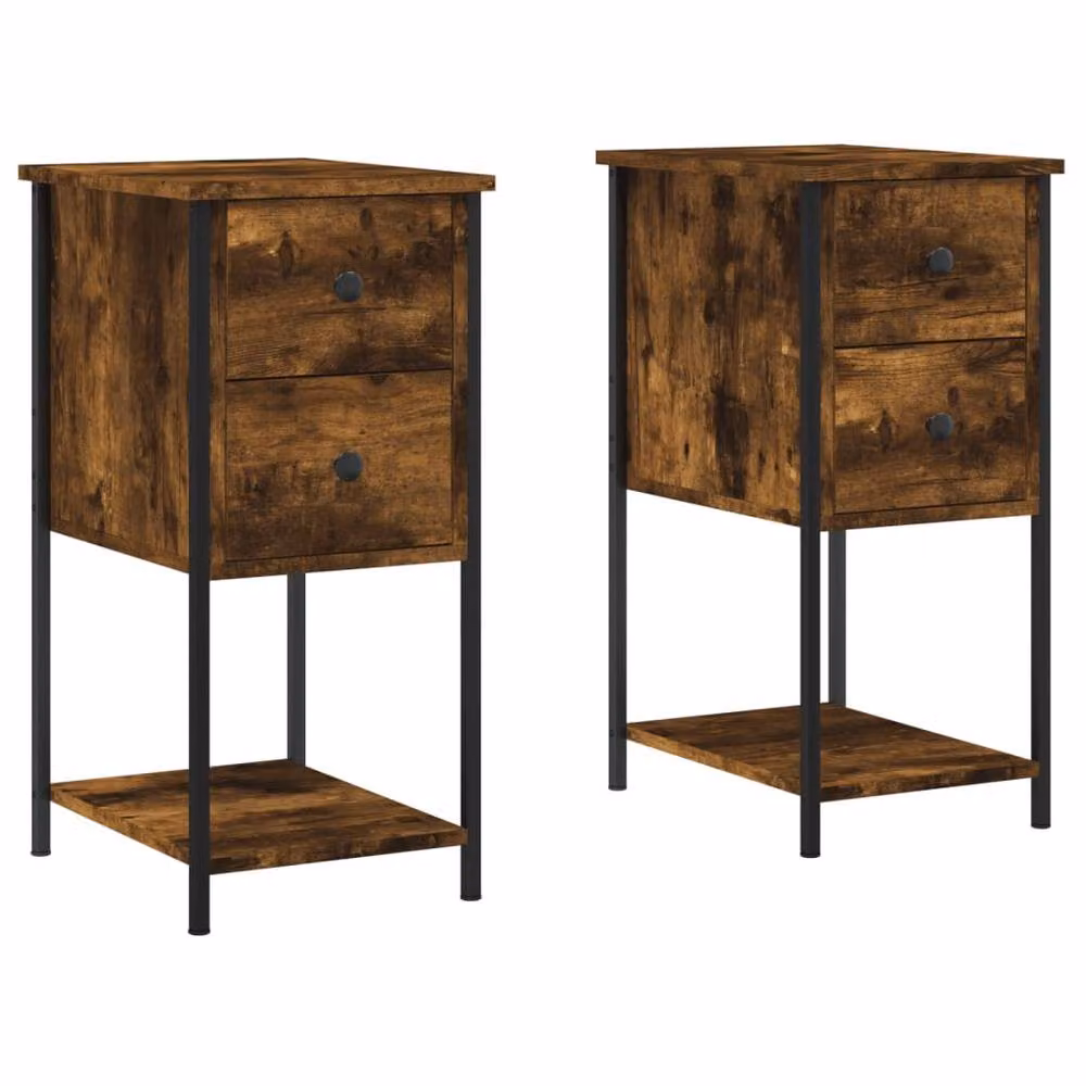 Berkfield Home Set of 2 Durable Bedside Cabinets in Smoked Oak Brown, W/D/H: 32 x 42 x 70 cm – 3