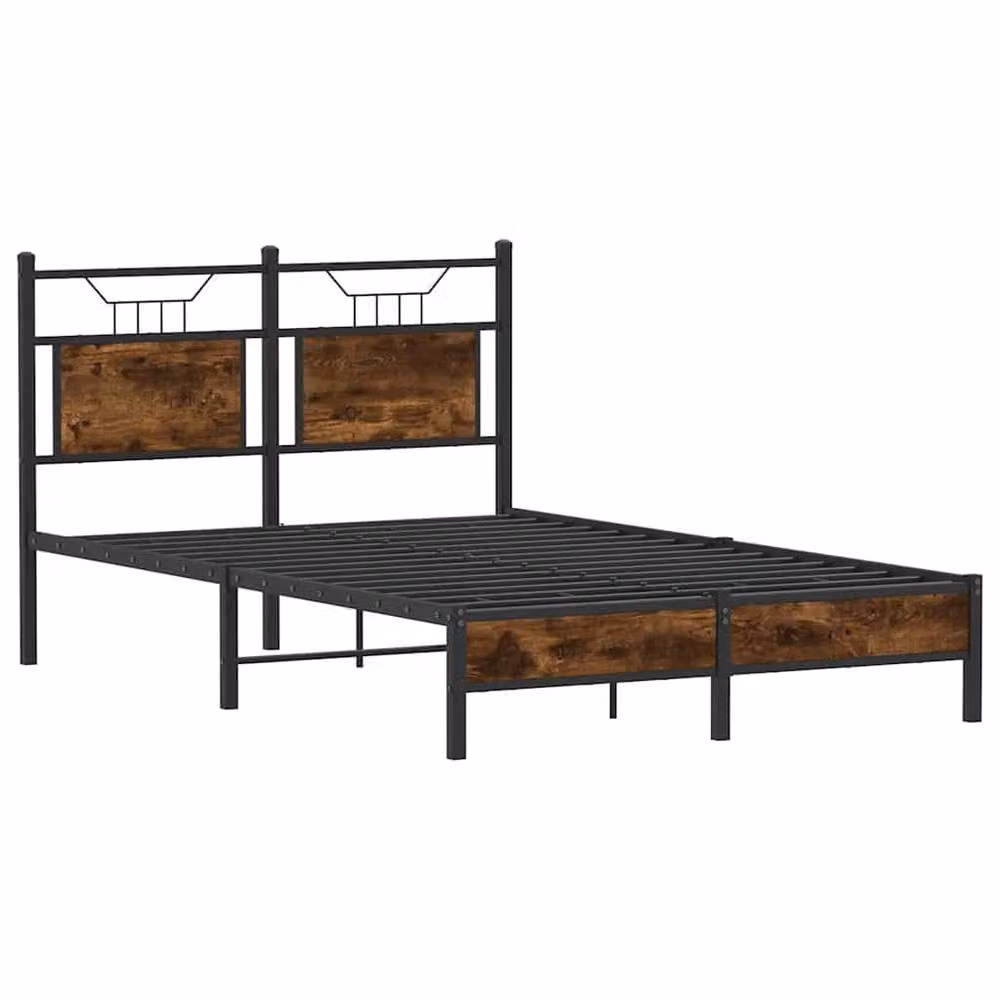 Berkfield Home Small Double Bed Frame in Smoked Oak and Brown Engineered Wood, W/D/H: 120 x 200 cm – 3