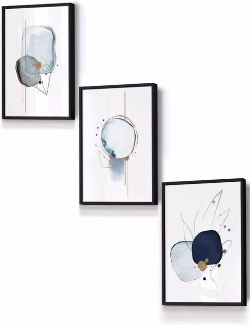 ARTZE Abstract Blue Winter Moods Angel Framed Wall Art in Blue, Gold and Black, W: 33 cm, H: 45 cm, D: 0.2 cm