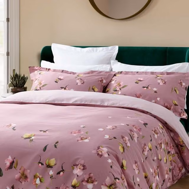 Ted Baker Arboretum Pink Floral Mako Satin Cotton Double Duvet Cover Set, W: 220 cm, H: 140 x 200 cm