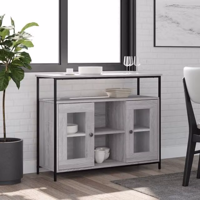 Berkfield Home Grey Sonoma Sideboard in Engineered Wood, W/D/H: 100 x 35 x 80 cm