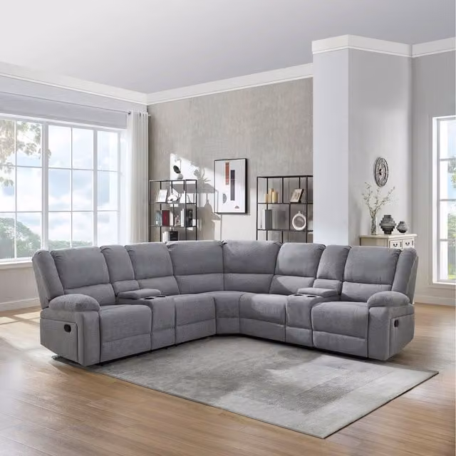 More4Homes Praga L-Shape Corner Fabric Recliner Sofa with Cup Holders in Grey