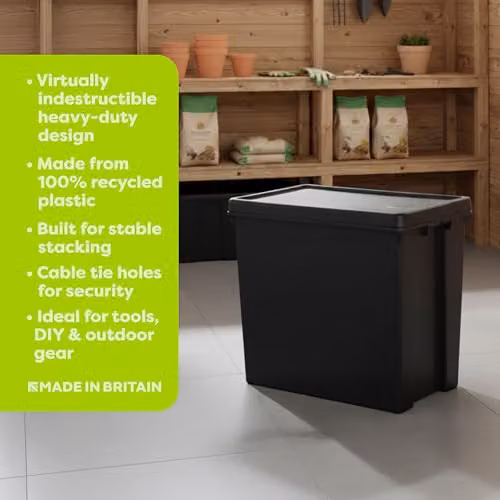 Wham Bam 2 x 92L Stackable Plastic Storage Boxes with Lids and Handles in Black – 3