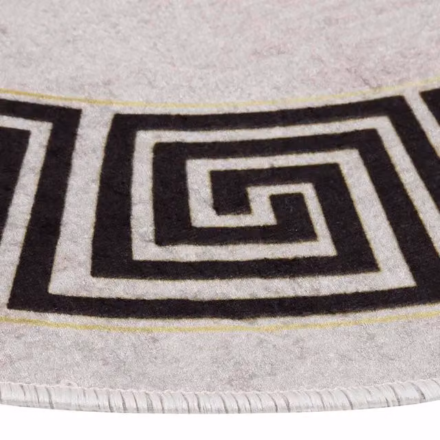 Berkfield Home Washable Geometric Round Rug in Beige with Anti Slip and Sound Absorbing Properties, Diameter: 100 cm