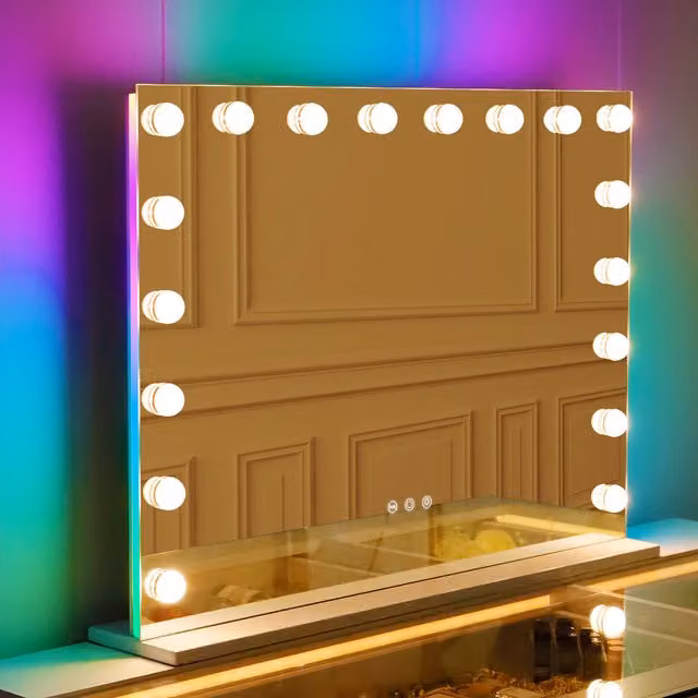VANITII Mary Hollywood Tabletop Vanity Mirror in White with 18 Dimmable RGBW LED Bulbs