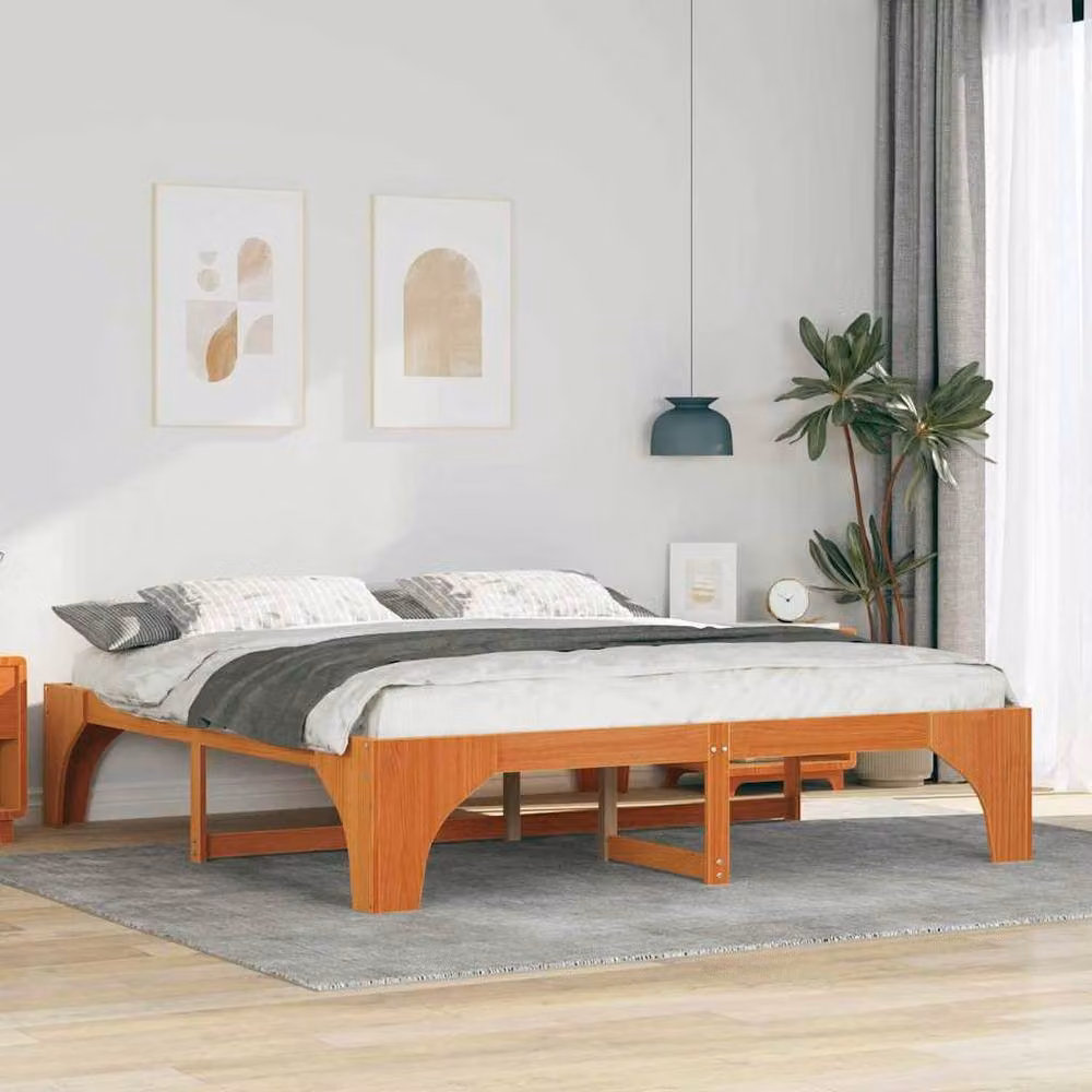 Berkfield Home Stylish Floor Bed Frame with Storage in Brown Solid Pine, 200 x 200 cm – 2