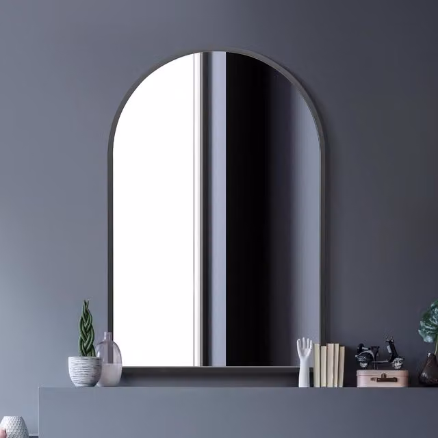 MirrorOutlet The Arcus Modern Metal Framed Arched Wall Mirror in Black, Height: 120 cm