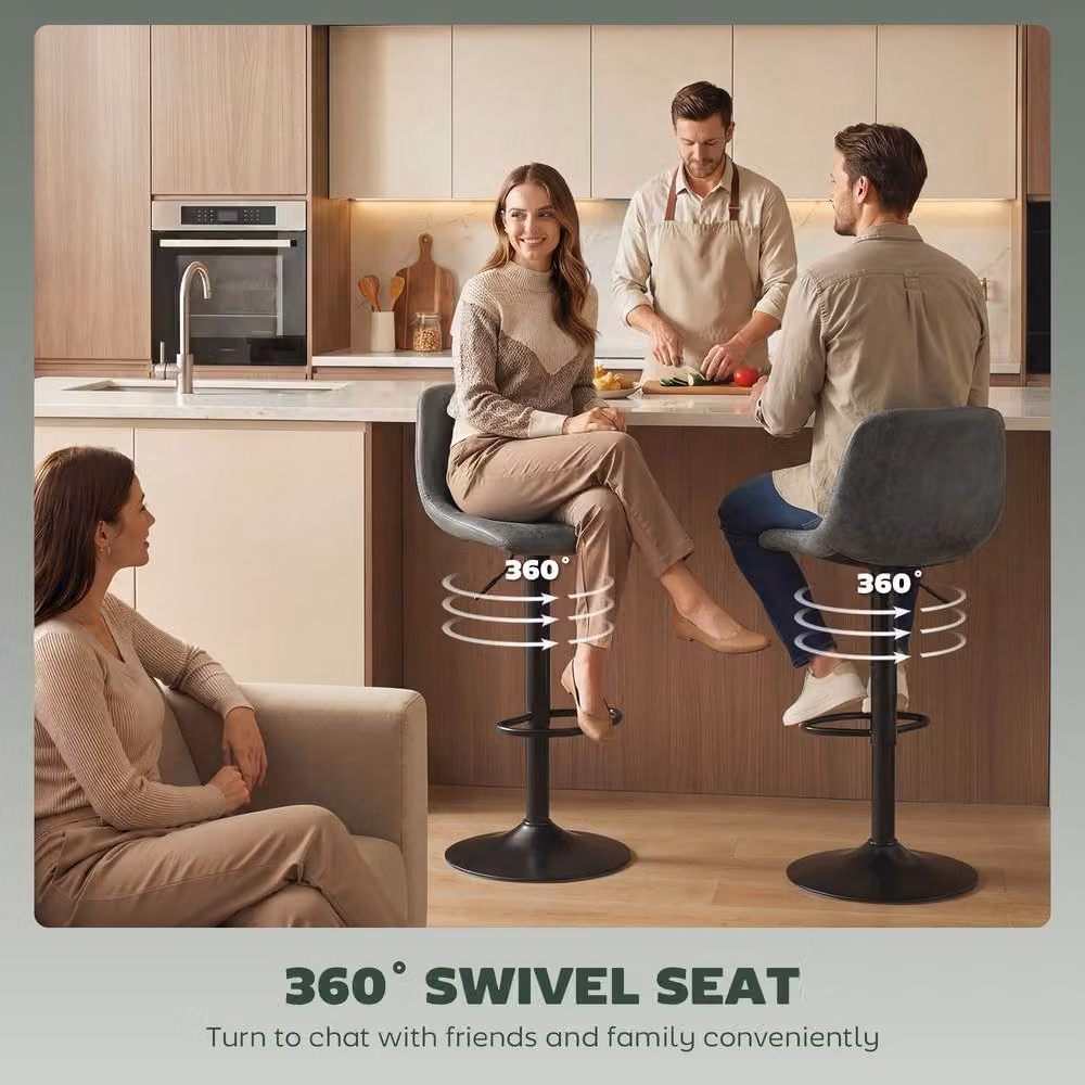 HOMCOM Set of 2 Modern Swivel Bar Stools in Green with Synthetic Leather and Metal Base – 4
