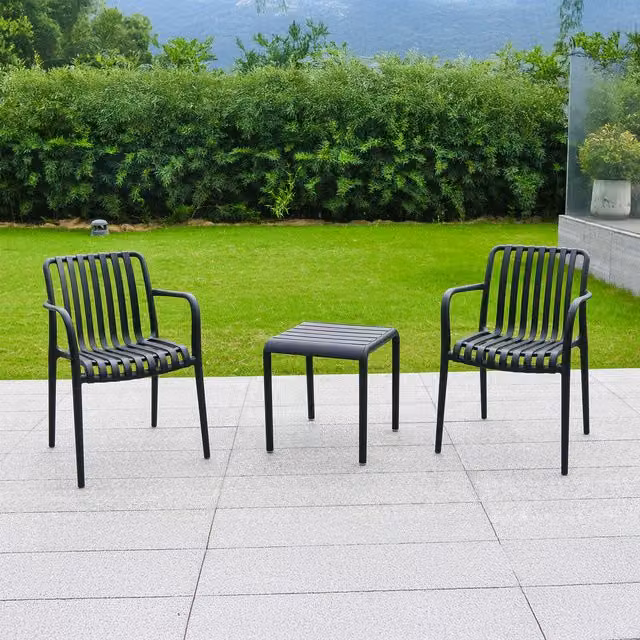 Outdoor Essentials Emerson Bistro Set in Black Matt Powder Coated Steel