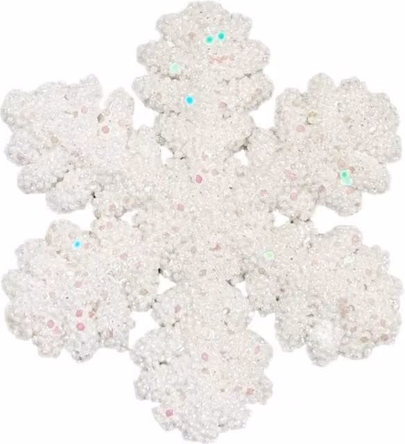 KDMD Glitter Iridescent Snowflake Hanging Decoration, White, 4 Pack, Diameter: 15 cm