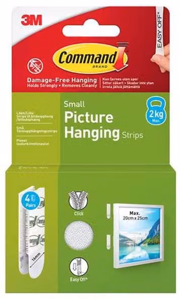3M Command Picture Hanging Strips Small, White, 4 Pairs (8 Strips) – 9
