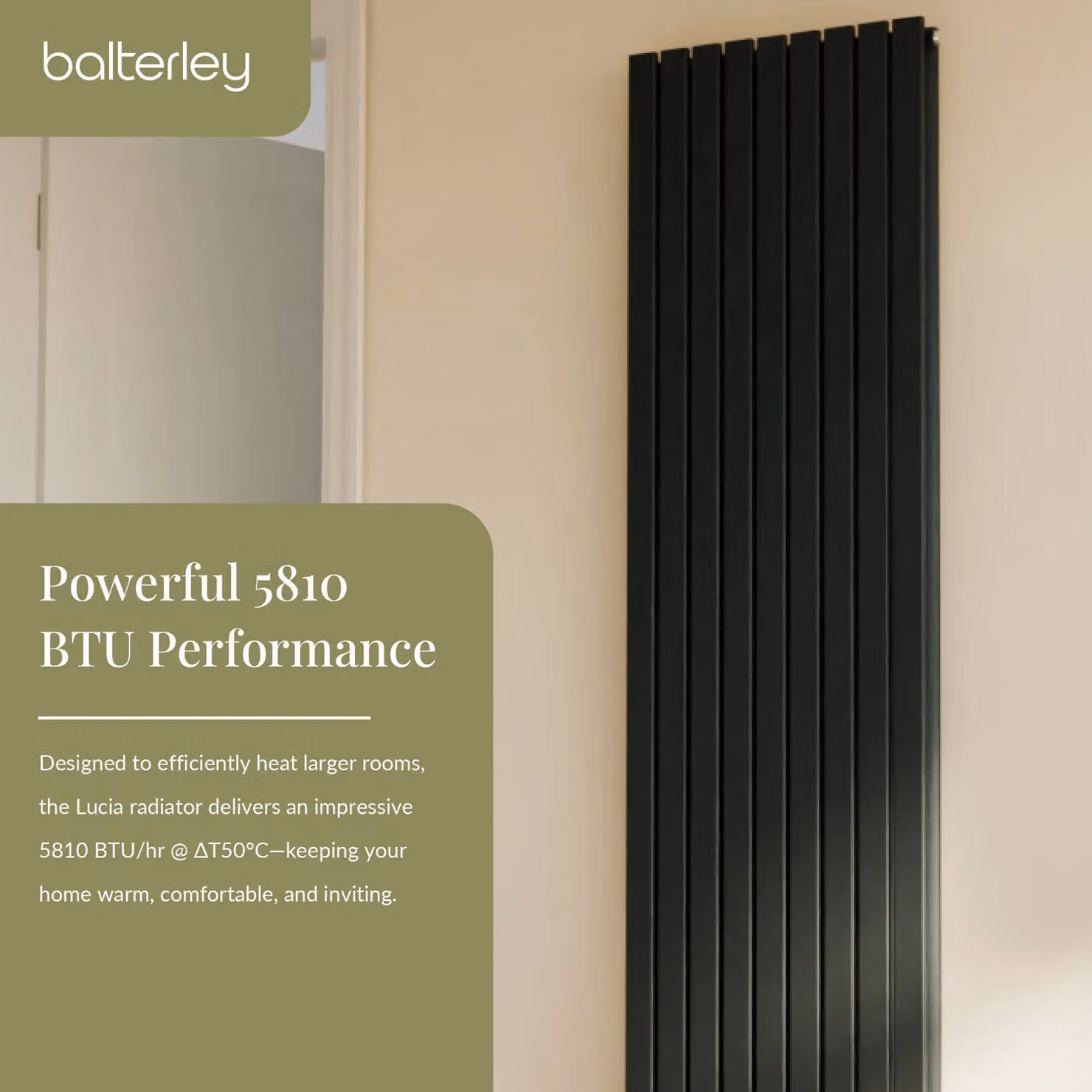 Balterley Lucia Square Vertical Double Panel Radiator, Grey Anthracite, H: 180 cm x W: 52.8 cm – 3