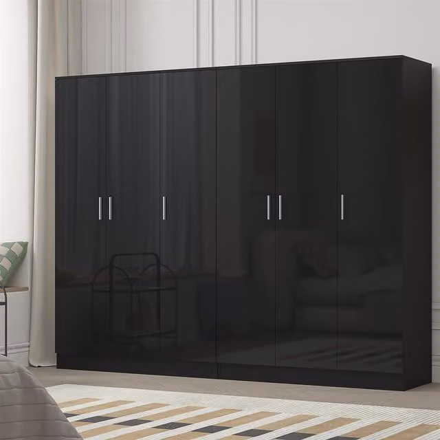 Reflect 2 Piece Wardrobe Bundle in Black Gloss and Black Oak, H 180 cm x W 224 cm x D 47 cm