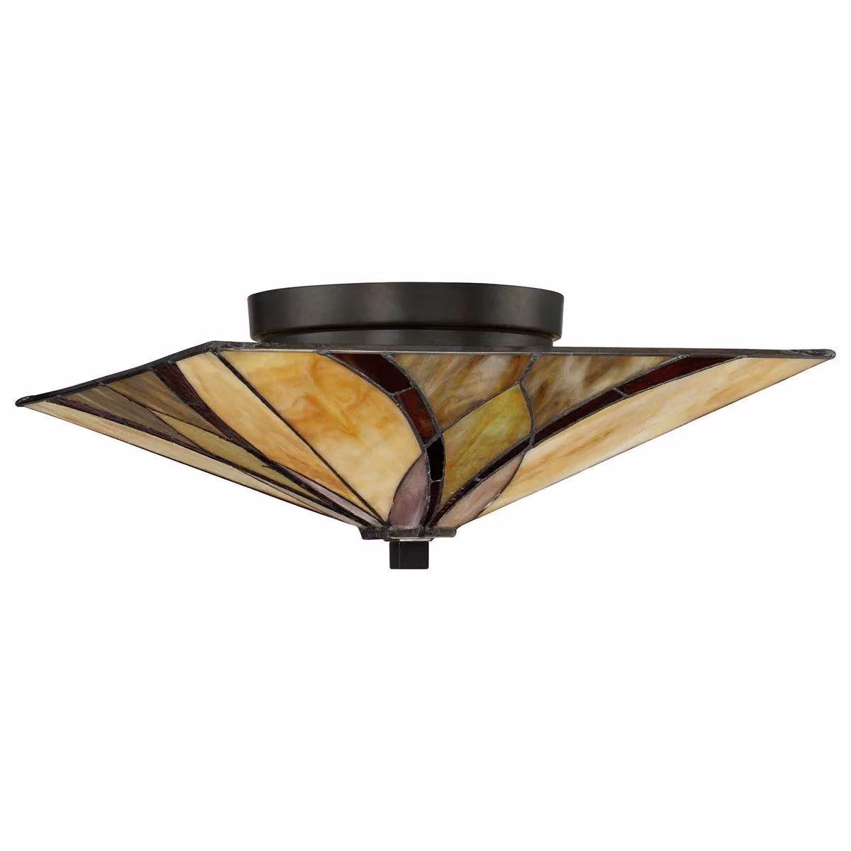 Netlighting Asheville 2 Light Ceiling Flush Lamp in Bronze and Multicolour Tiffany Glass with E27 Base – 2