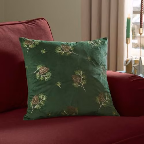 Furn Winter Pines Green Faux Fur Square Cushion, W/D/H: 43 x 43 x 43 cm – 2