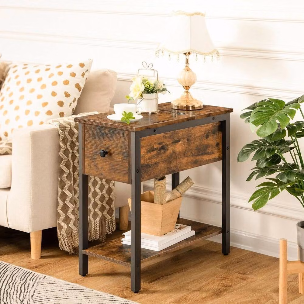 FLAVORA Brown Industrial Wood Multi-use Side Table W/D/H: 48 x 30 x 60 cm – 4