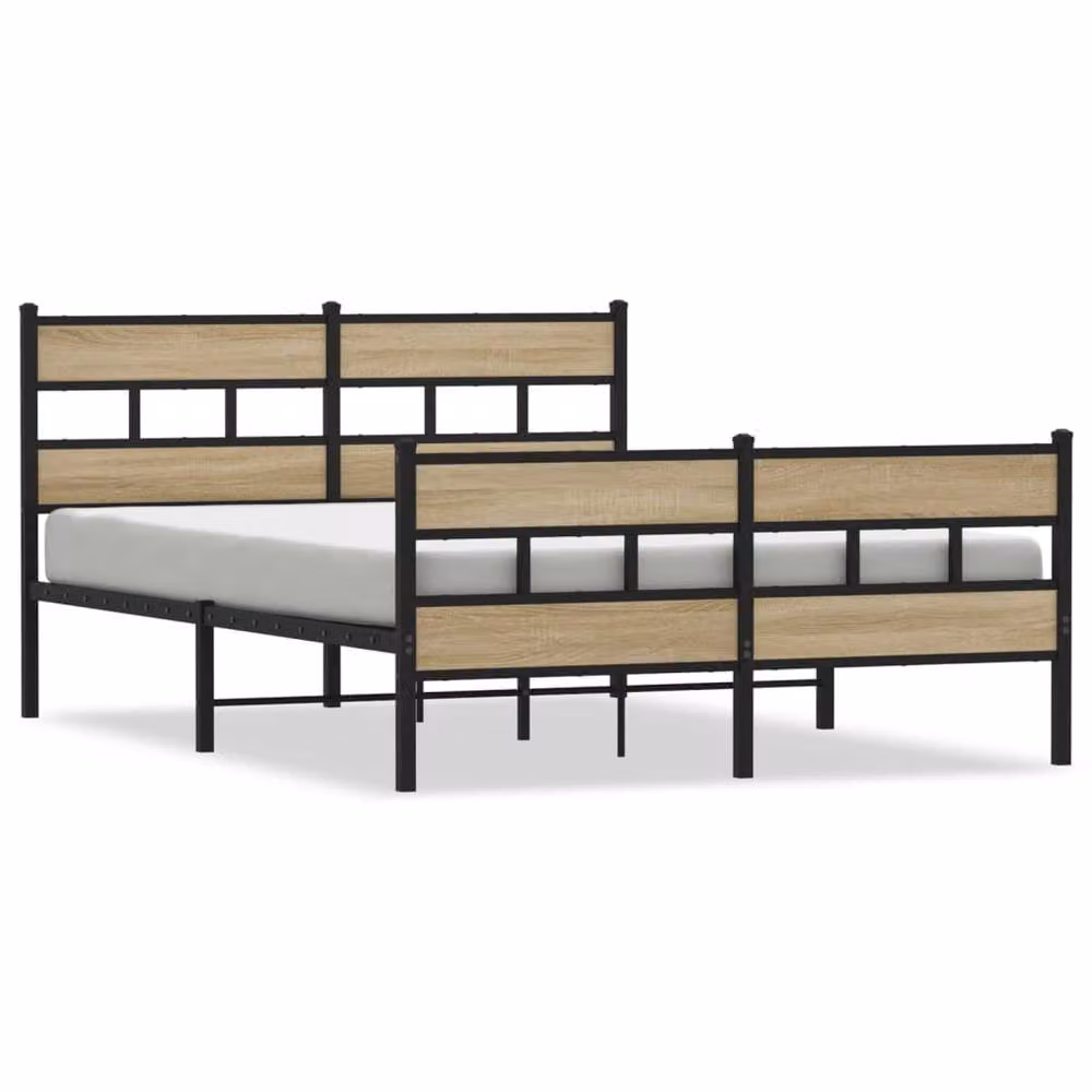 Berkfield Home Metal and Wood Bed Frame in Sonoma Oak Brown, W/D/H: 160 x 200 cm – 3