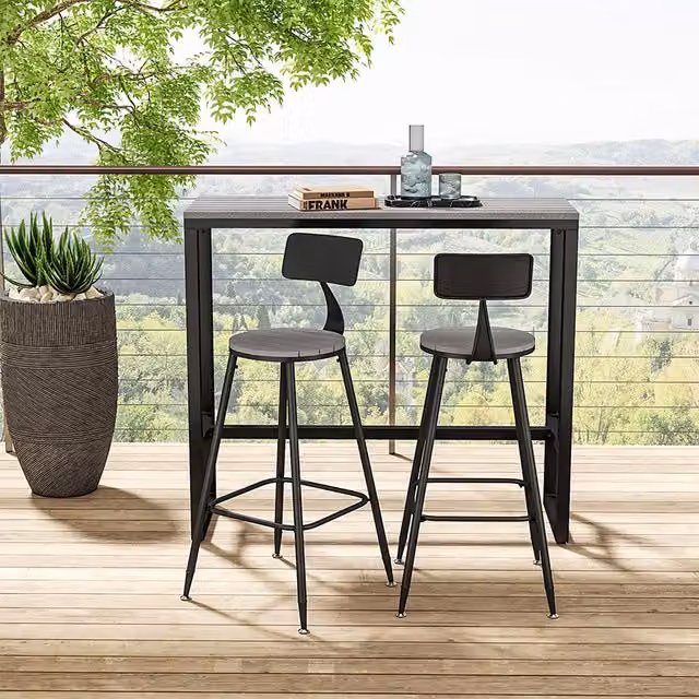 Livingandhome Rectangular Industrial High Bar Dining Table in Grey and Black