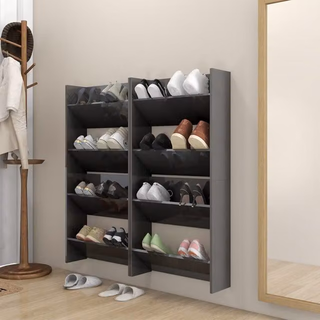 Berkfield Home Set of 4 High Gloss Grey Wall Mounted Shoe Cabinets, W: 60 cm, D: 18 cm, H: 60 cm – 1
