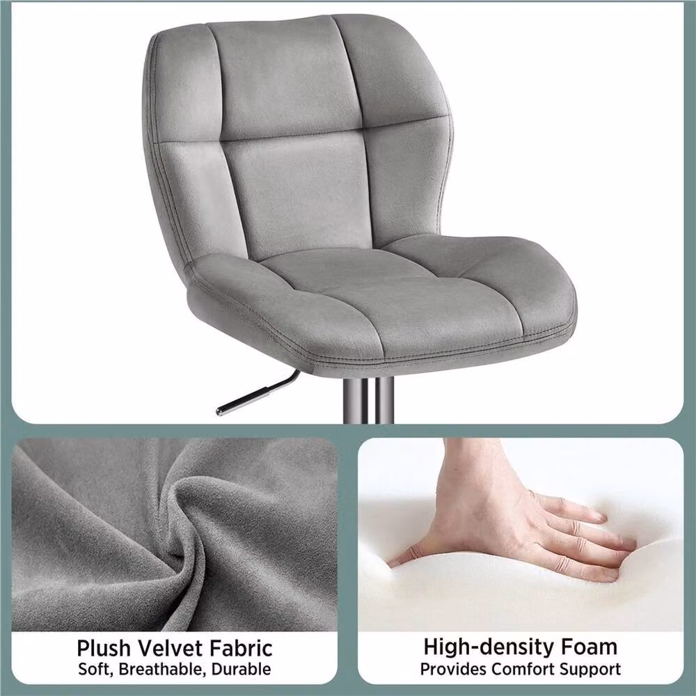 VOGREX Set of 2 Grey Velvet Swivel Bar Stools with Backrest – 3
