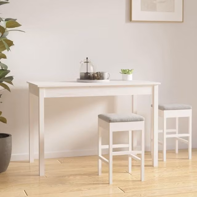 Berkfield Home White Solid Pine Rectangular Dining Table W/D/H: 110 x 55 x 75 cm – 1