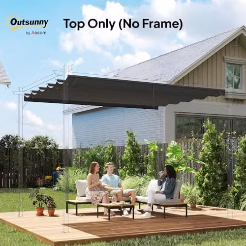 Outsunny Retractable Pergola Shade Cover, Dark Grey, W: 3.5 m x D: 2.6 m – 2