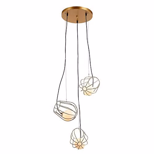 Netlighting Italux Lemon Balm Modern Hanging Pendant Light in Gold and White with 3 G9 Lights