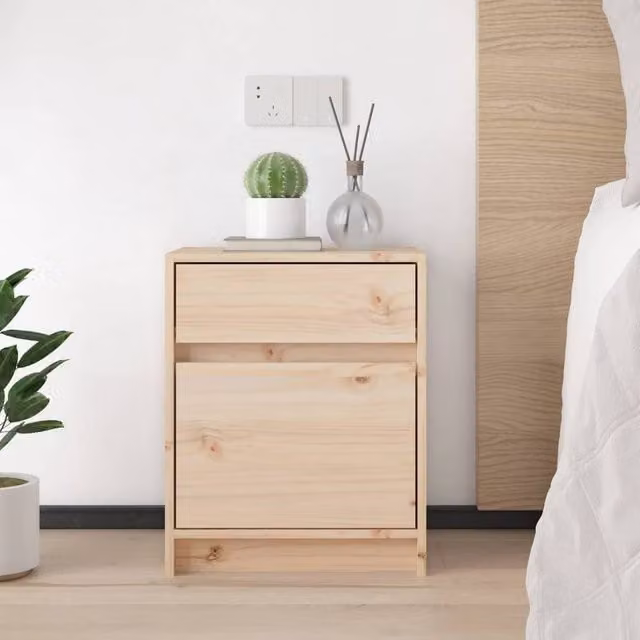 Berkfield Home Beautiful Bedside Cabinets, 2 Piece Set in Light Tan Solid Pinewood, W/D/H: 40 x 31 x 50 cm