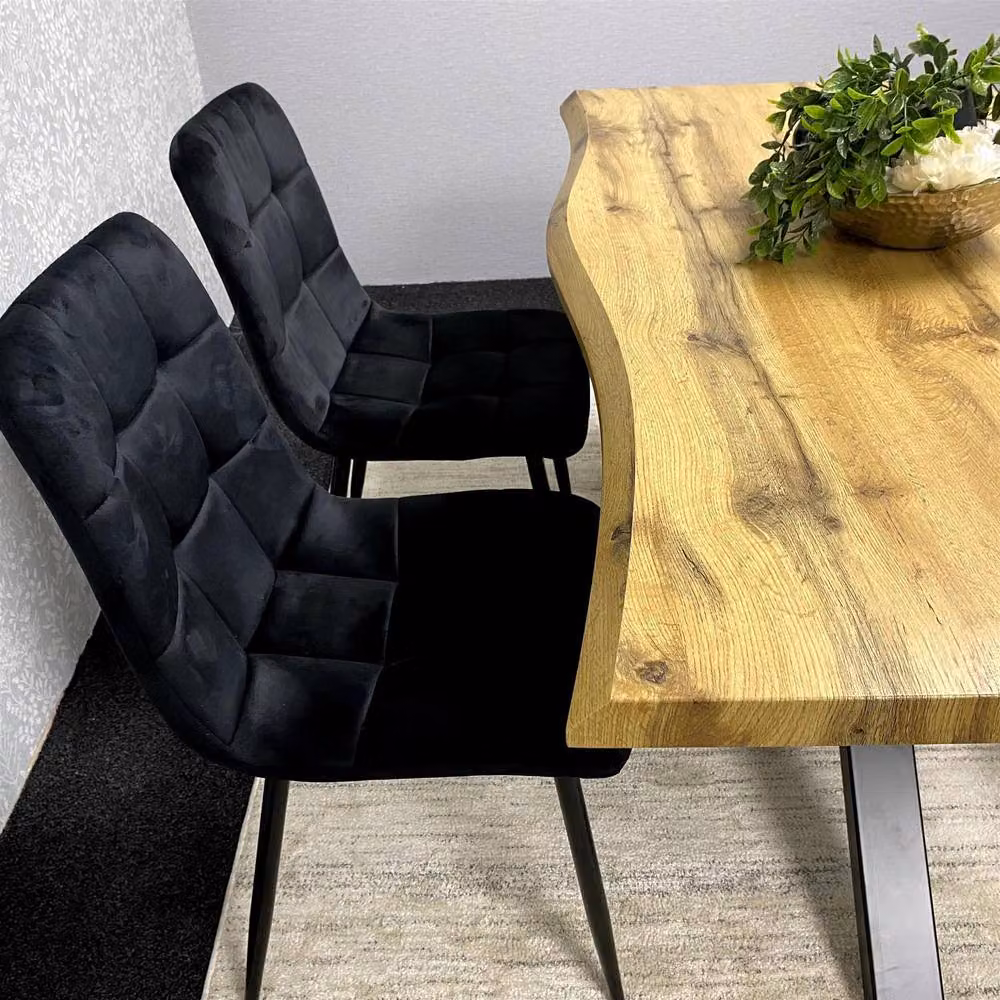 KOSY KOALA Modern Rectangular Dining Set with Velvet Chairs and Wooden Benches in Black, Brown or Grey – 2