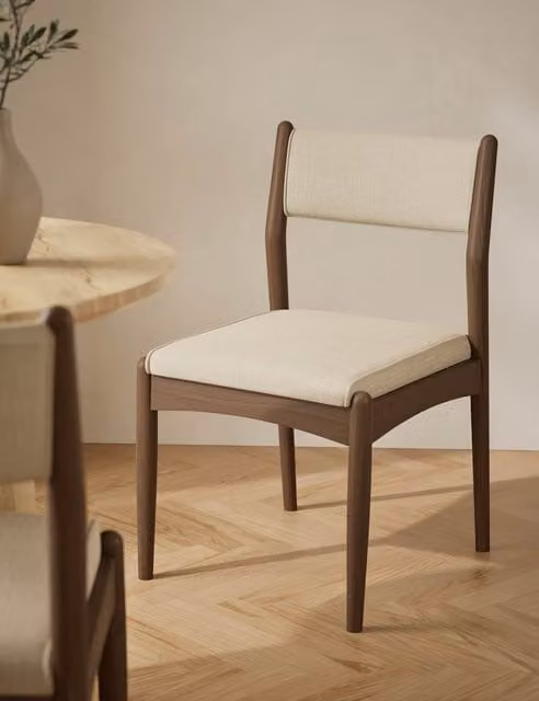 M&S Sherwood Set of 2 Mid-Century Dining Chairs in Natural Oak and Beige Fabric