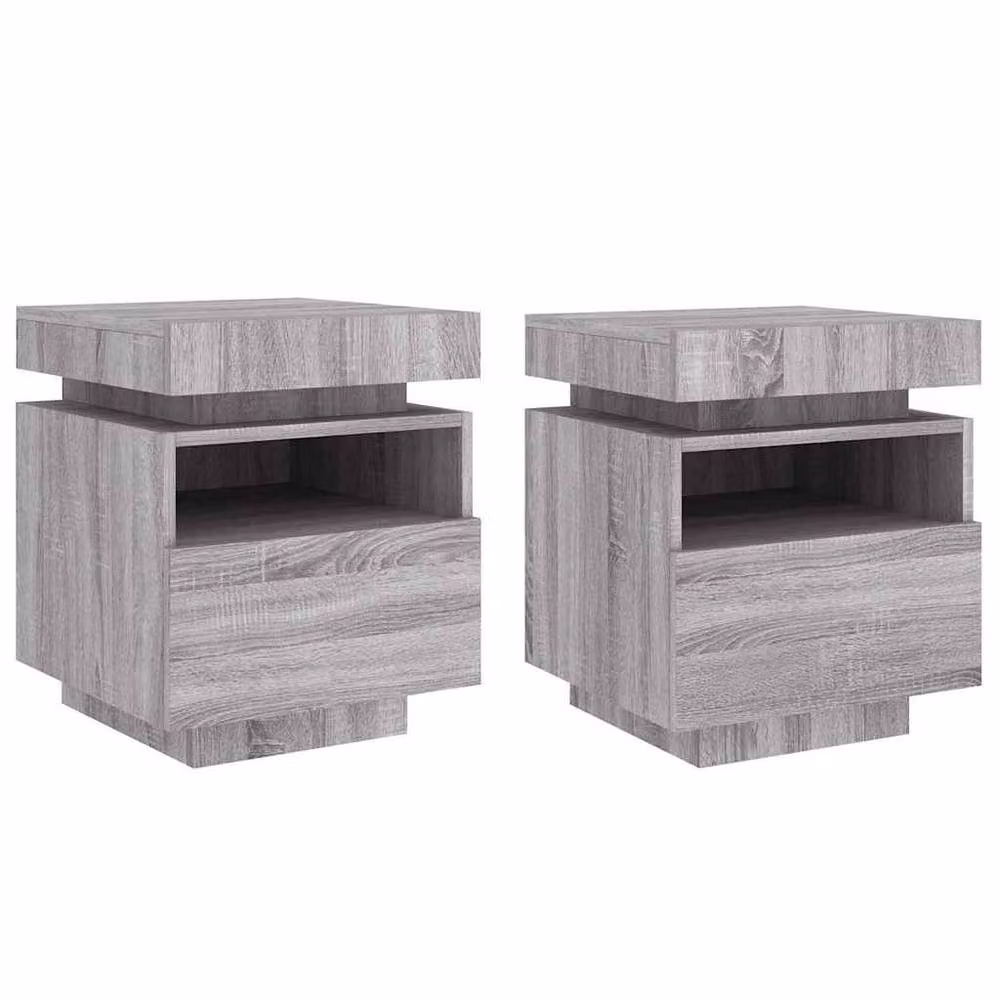 Berkfield Home Set of 2 Grey Sonoma Decorative Bedside Cabinets with Integrated LED Lighting – 3