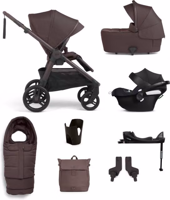 Mamas & Papas Ocarro 2 Complete 3in1 Pushchair Bundle with Cybex Aton B Infant Car Seat, Isofix Base and Carrycot in Brown