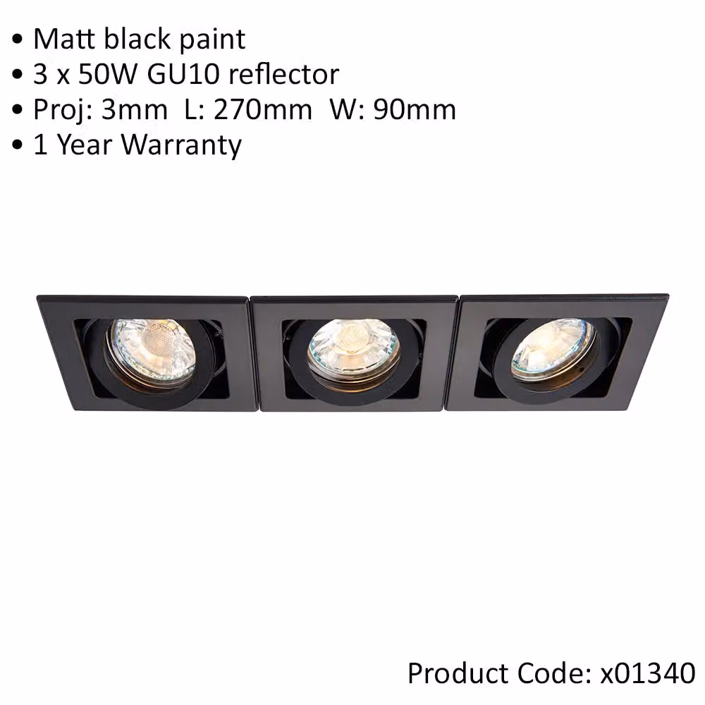 Loops 4 Pack Triple Recessed Boxed Downlight in Matt Black with 3 x 50W GU10 Reflector – 2
