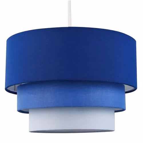 Happy Homewares Contemporary Round Triple Tier Blue Cotton Fabric Pendant Light Shade, Diameter: 30 cm