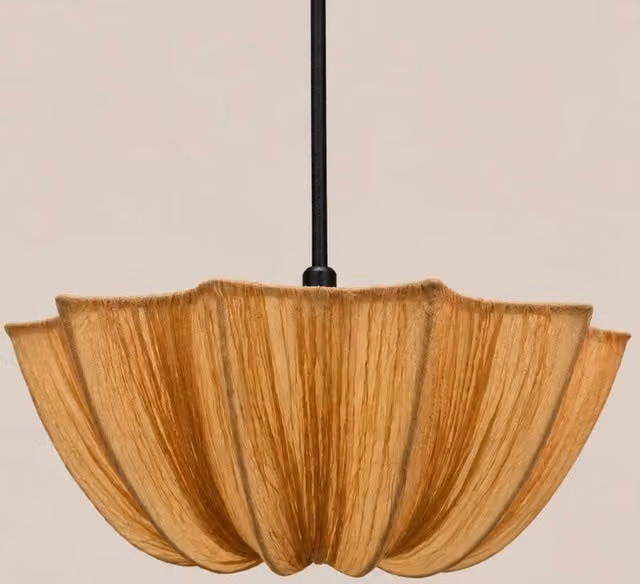 CGC Lighting Lilou Inverted Flower Ruffled Silk Fabric Ceiling Lampshade in Bronze Brown, Diameter: 52 cm – 1
