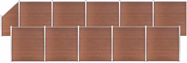 Berkfield Home Brown WPC and Aluminium Fence Set, 10 Square and 1 Slanted Panels, W: 183 cm, H: 186 cm