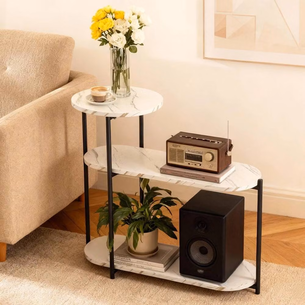 FORGEVIO Modern 3-Tier Round Side Table with Metal Frame in White – 2