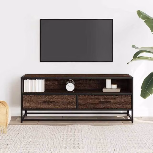 Berkfield Home Industrial TV Cabinet in Brown Oak, W/D/H: 100 x 34.5 x 40 cm