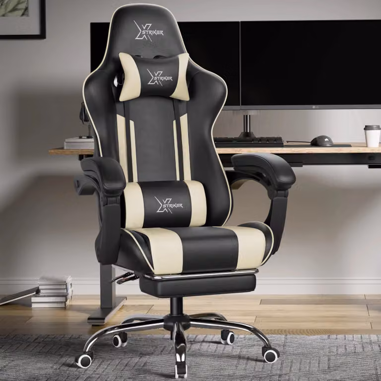Xstriker White Gaming Chair with Footrest and Headrest in Synthetic Leather