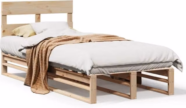 Berkfield Home Solid Wood Pine Bed Frame in Natural, W/D/H: 100 x 200 cm