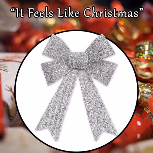 VFM e-Store Silver Tinsel Bow Christmas Decoration, W/D/H: 22 x 32 x 7 cm – 7