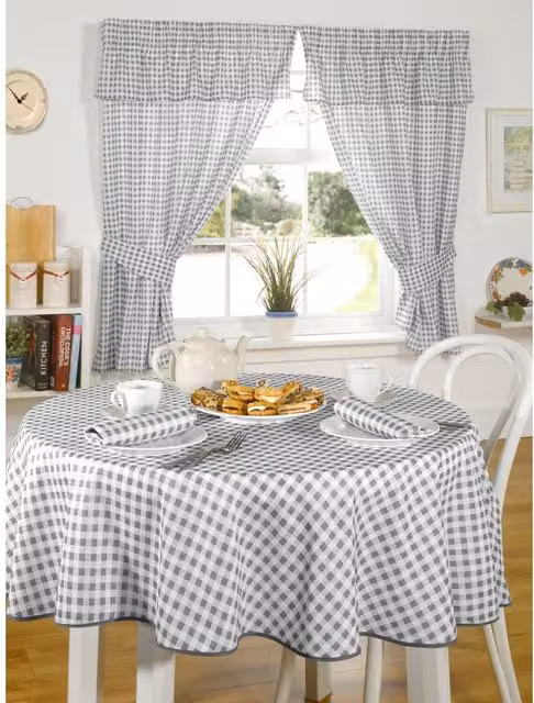 NewEdgeBlinds Grey Checked Semi-Transparent Pencil Pleat Fabric Curtains