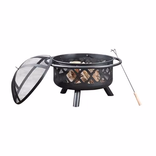 Teamson Home Metal Wood Burning Fire Pit with Lid and Poker, Silver
